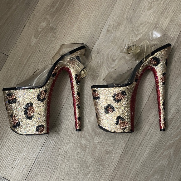 Rare 8” PLEASER Heels Glitter Leopard Print Size:8